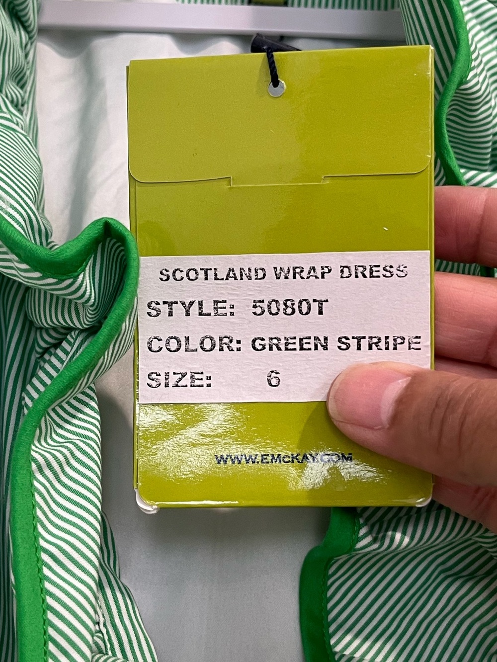 Elizabeth McKay Green & White Striped Ruffled Scotland Wrap Dress Sz. 6 NWT - Picture 6 of 11